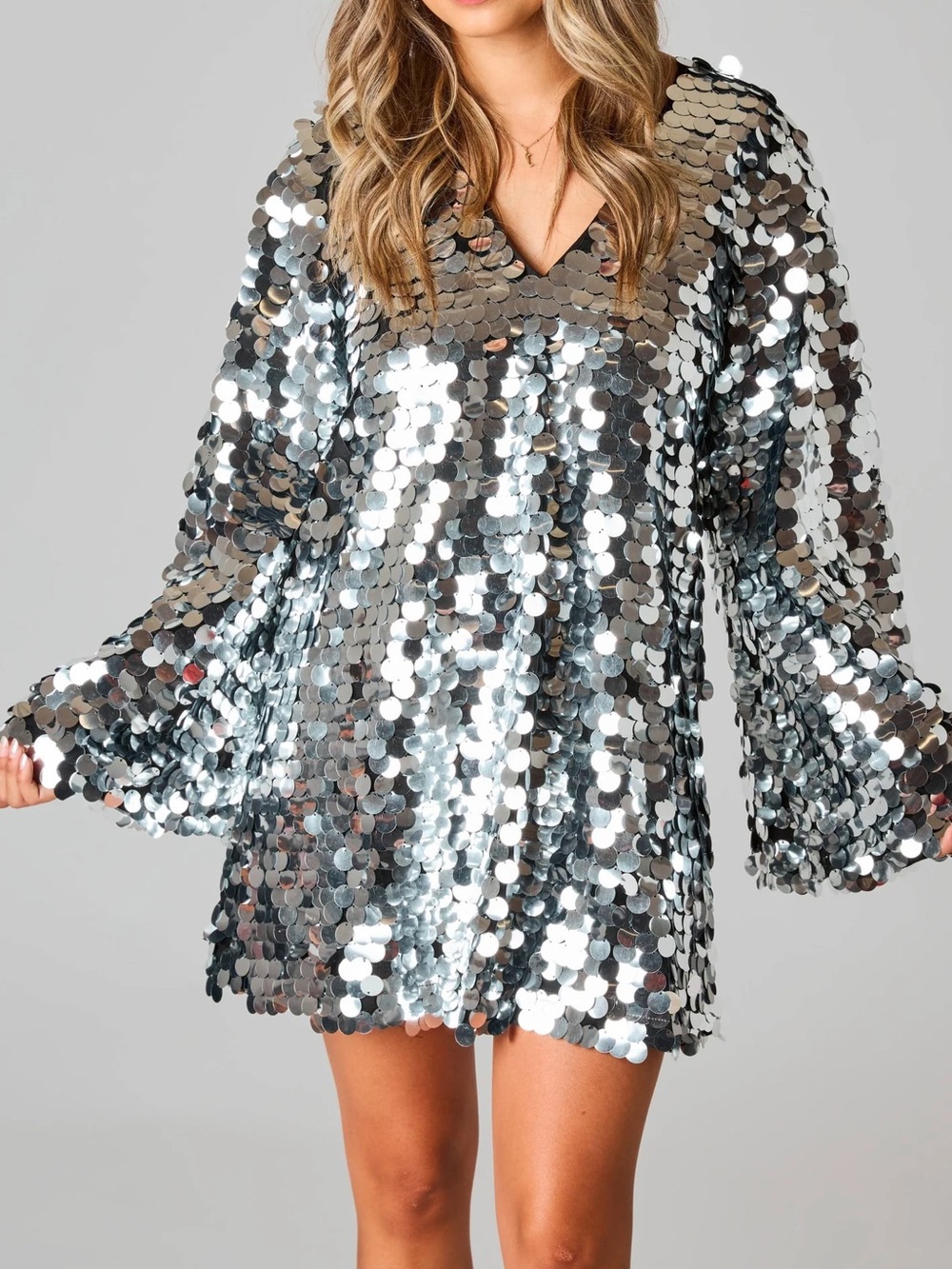 Buddylove Silver Sequin Shift Dress Size XS *NWT